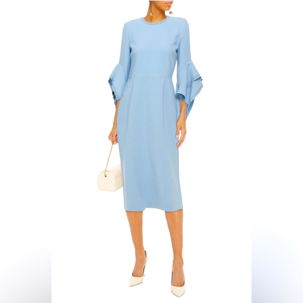 Roksanda Ronda Two-tone Crepe Midi
Dress In Light Blue Sz 8/US2